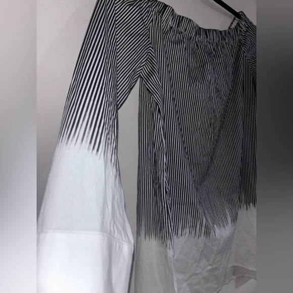 Lafayette 148 New York Black and White Striped Blouse - Picture 3 of 8